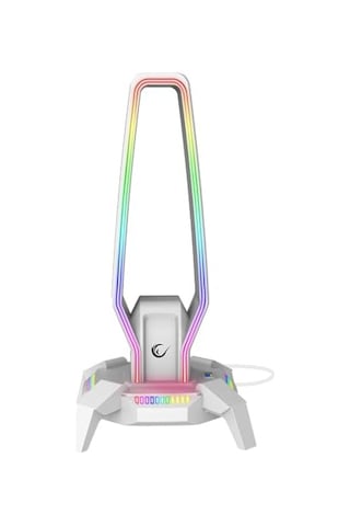 Rm-h27 Igrıs Type-c Rgb Beyaz Kulaklık Standı, 3 Usb 2.0 Portlu, 3.5 Mm Ses Girişli Oyuncu Kulaklık Askısı