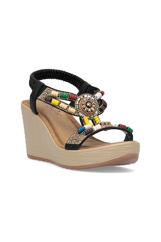 Guja 25y155-1 Kadın Taşlı Dolgu Topuk Sandalet Siyah Siyah