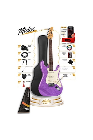 Midex Rph-30pu Gül Klavye Strat Kasa Sss Elektro Gitar Seti