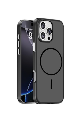 Apple iPhone Uyumlu 16 Pro Kılıf M-safe Şarj Özellikli Zore Lora Pc Kapak - Siyah