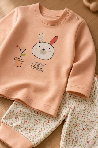 Ferasty İstanbul Kız Bebek Pijama Takımı Tavşan Desenli Pembe