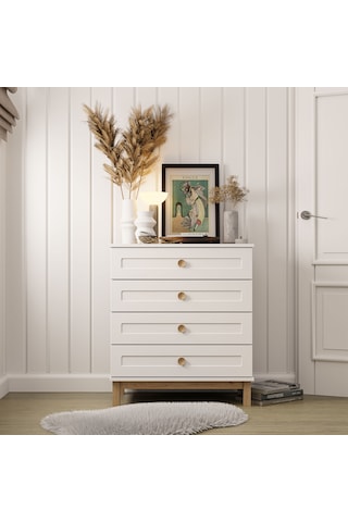 3770 Desa 4 Çekmeceli Mdf Profil Ayaklı Şifonyer Beyaz - Sepet