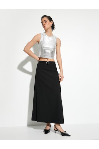 Koton Metalik Crop Üst Fitilli Bisiklet Yaka Gri 4sak10385ek Gri