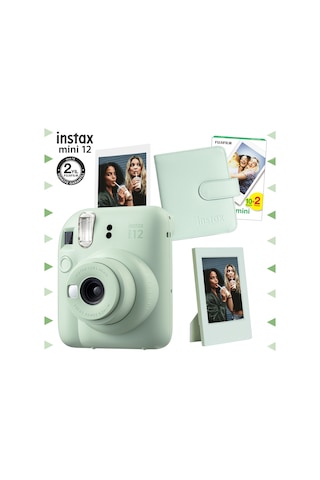 Fujifilm Instax Mini 12 Fotoğraf Makinesi + 20'li Film + Çerçeve + Kare Albüm Seti Yeşil