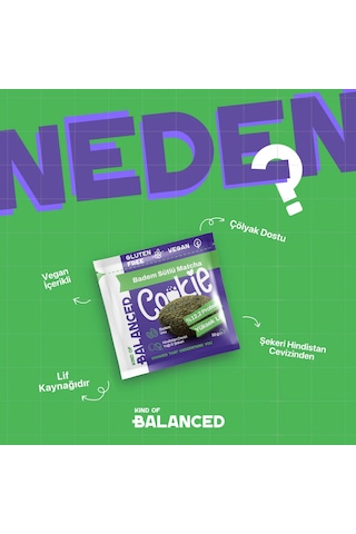 Glütensiz Badem Sütlü Matcha Proteinli Cookie 50 Gr X 6 Adet