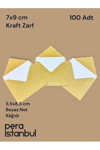 100 Adet Mini Zarf 70mmx90mm Kraft Zarf Hediye Doğum Günü Dilekleri Zarfı Beyaz Not Kartlı