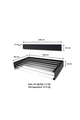 Duvara Monte Patentli Tasarım Kurutmalık Çamaşır Askısı 120 CM Antrasit