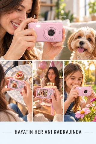 Mimtec Blm-105 Mini Dijital Fotoğraf Makinası - 2.8" Hd Ekran 12 Farklı Dil Seçenekli Dijital Video Kamera Pembe