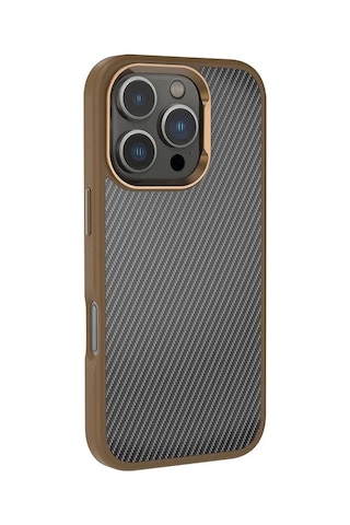 Apple iPhone Uyumlu 16 Pro Max Kılıf Karbon Fiber Görünümlü Parlak Kamera Çerçeveli Zore Venus Kapak Rose Brown