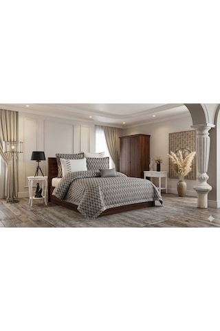 Elegant 7 Parça Pike Yatak Örtüsü Seti Gri