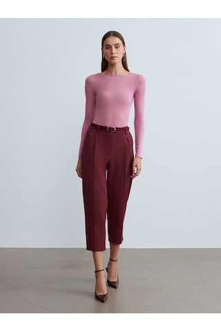 Dilvin 72166 Kemerli Kısa Paça Kumaş Pantolon-bordo Bordo