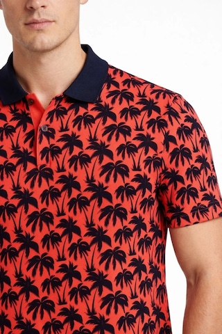 Erkek Pike Kumaş Polo Yaka Palmiye Desenli Tişört Kısa Kol Yazlık T-shirt - Kırmızı Çok Renkli