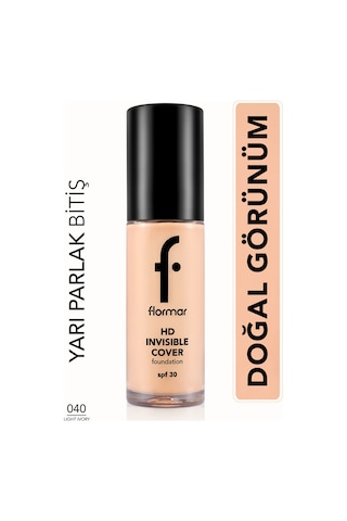 Flormar Doğal Bitişli Fondöten (Soğuk Alt Ton) - Invisible Cover HD Fdt. - 040 Light Ivory - 8682536059039