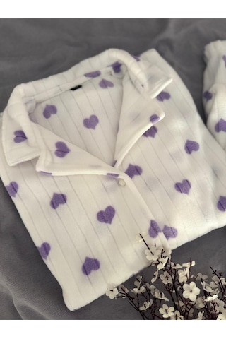Mh Moony Homewears Yalaza Lila Kalpli Kışlık Termal Polar Kumaş Pijama Takımı Fantastic Lila