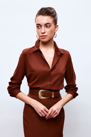 Sateen Düz Klasik Gömlek - Kahve-132874 Kahve
