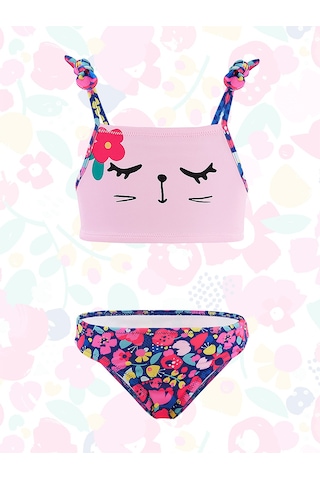 Çiçekli Kedi Kız Çocuk Bikini