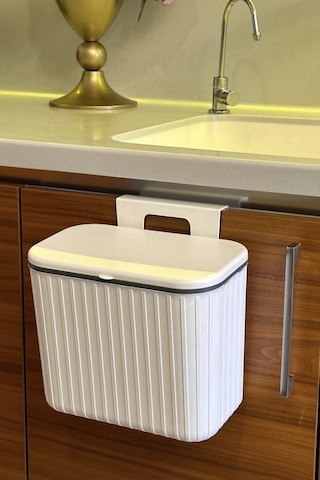 Makri Home Askılı Çöp Kovası- Beyaz- Çift Yönlü Kapaklı - 8 Litre Beyaz