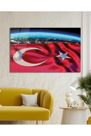 Soyut Türk Bayrağı Cam Tablo Modern Ofis Makam Odası Hediyelik Büyük Tablo Duvar Dekoru