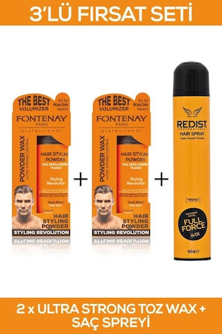 Fontenay Saç Şekillendirici Pudra Toz Wax Ultra Strong Turuncu 20gr X2 + 400ml Saç Spreyi 3'lü Set 2