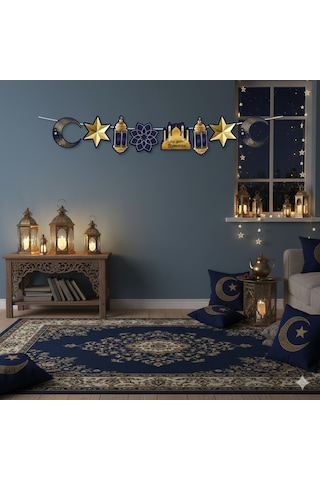 Dodomar 90x30 Cm Ramazan Ayyıldız Figürlü Mavi Süs Sarkıt Tavan Dekoru Diğer