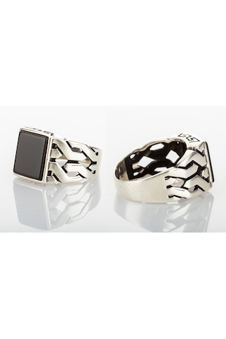 Gümüş Oniks Taşlı Kare Model Erkek Yüzük