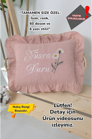 Gros Shop Müslin Yeni Doğan 4katlı Organik %100pamuk Kişiye Özgü Nakışlı Hastane Çıkış Seti Pudra Papatyalı Ekru