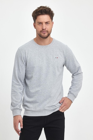 MMetalic Erkek Gri Bisiklet Yaka Nakış Detaylı Regular Fit Sweatshirt 001