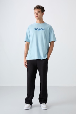 Tommy Life Açık Mavi Pamuklu Kalın Yumuşak Dokulu Oversize Fit Baskılı Erkek T-shirt - 88329 Açik Mavi