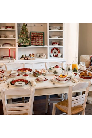 Toy's Delight Kırmızı 2 Kişilik Kahvaltı Seti - Premium Porselen Noel Koleksiyonu 6 Parça Çok Renkli