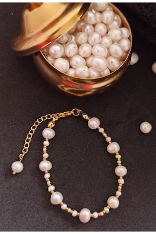 24k Altın Kaplama Gerçek Kum İnci Aranjman Dorikalı Bileklik Beya Gold