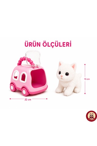 Oyuncak Kedi Taşıma Çantalı Sesli Hareketli Pilli, Emekleme Oyuncağı Aksesuarlı Çocuklar İçin Eğitici Hayvan Sevgisi Pembe