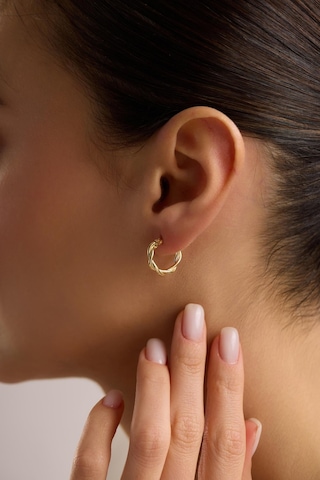 925 Ayar Gümüş Gold Kaplama Minimal 15 Mm Halka Çift Sarmal Şarnel Küpe Altın