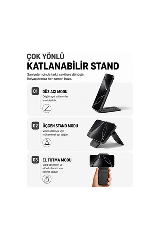 Magsafe Cüzdan Kartlık Güçlü Manyetik 360 Döner Standlı Telefon Kartlığı İphone Uyumlu Deri Cüzdan Siyah-14910