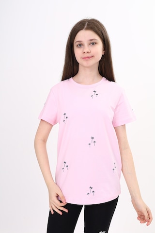 Toontoy Kids Toontoy Kız Çocuk Palmiye Baskılı Tişört Açık Pembe