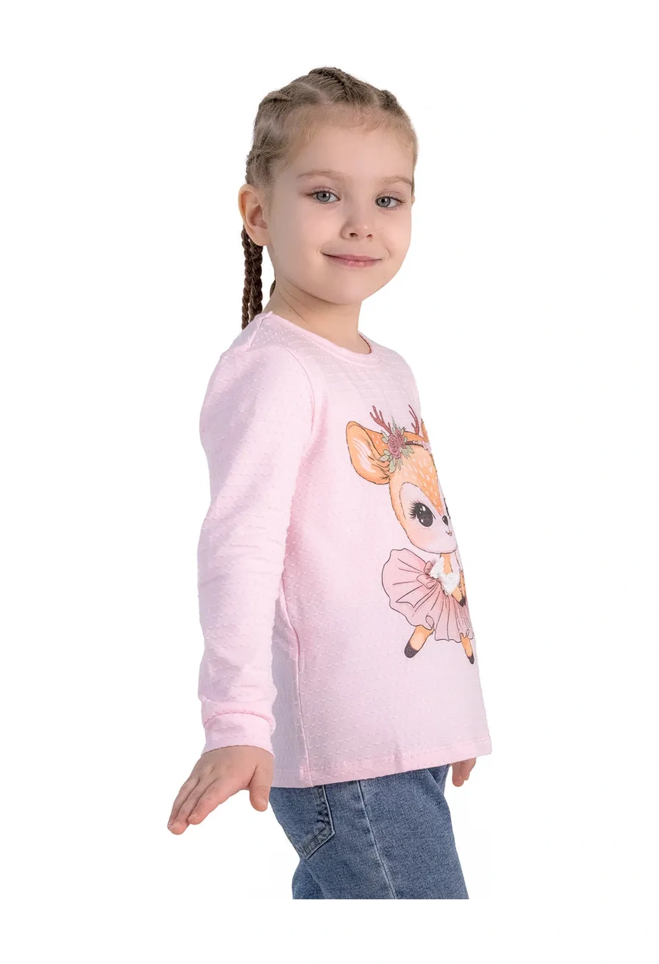 Alena Kız Çocuğu İçin Pamuklu Pembe Baskılı Kanvas Dokusu İle Anaokulu Uzun Kollu Tişört 254637461 Pembe