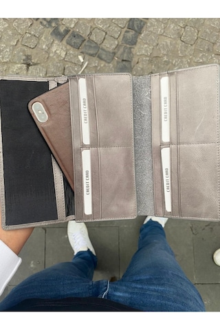 Karalı Deri Karalı Hakiki Deri Crazy Telefonluk Unisex Cüzdan Tesbih Hediyeli- Gri Gtc-6 Gri