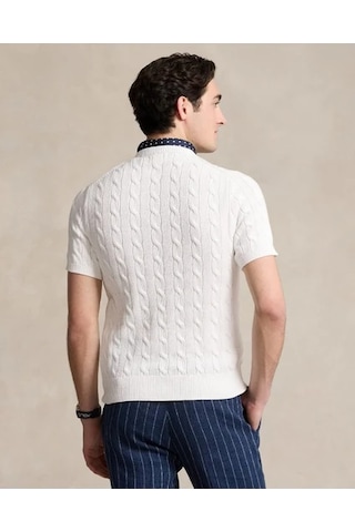 Polo Ralph Lauren Yuvarlak Yaka Saç Örgü Triko Beyaz