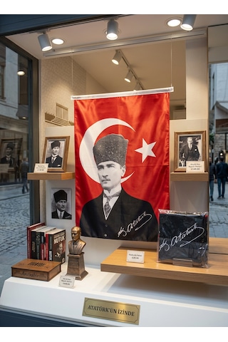 Atatürk Portreli Kalpaklı Türk Bayrağı - 50x75 Cm - 23 Nisan Özel Seri Tek Ebat