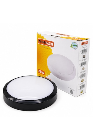 20w Siyah Metal Kasa Sıva Üstü Yuvarlak Ledli Glop Armatür Ip20 6500k - 1800lm E1212/s 5523 Abanoz