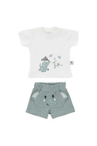 Gezenbebe Hero Kısa Kol Desenli Bebek T-shirt Ve Nakışlı Şort Seti Yeşil