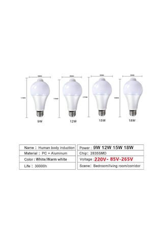 E27 Led Hareket Sensörlü Ampul Ac85v-265v Led Lamba Otomatik Açma/kapama Gece Lambası 12 Sıcak Beyaz 220v 12w