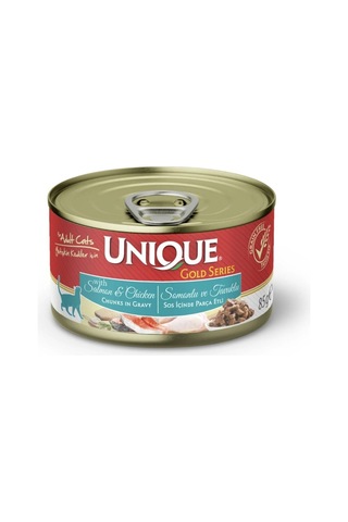Unıque Gold Series Somonlu & Tavuklu Konserve Yaş Kedi Maması 85 Gr Sos Içinde Parça Etli 12 Adet