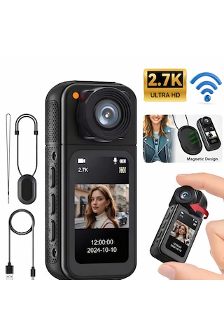 2.7k Ultra Hd Mini Aksiyon Kamera Manyetik Tasarım Döner Lens Wi-fi Uygulama Destekli
