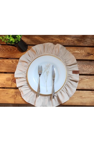 Lizbon Keten Yuvarlak Fırfırlı 2 Li Vintage Amerikan Servis Bej 40x40