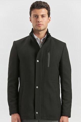 Kaşe Dik Yaka Kapitoneli Astar Slim Fit Dar Kesim Klasik Kaban 1008245150-siyah Siyah