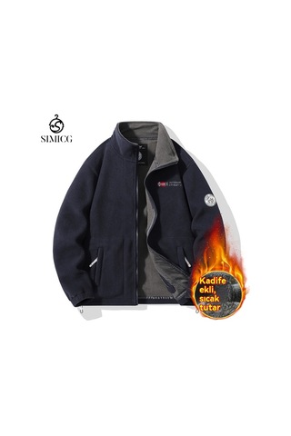 Polar Astarlı, Kalınlaştırılmış Polar Astarlı, Sıcak Büyük Beden Erkek Ceketi Mavi