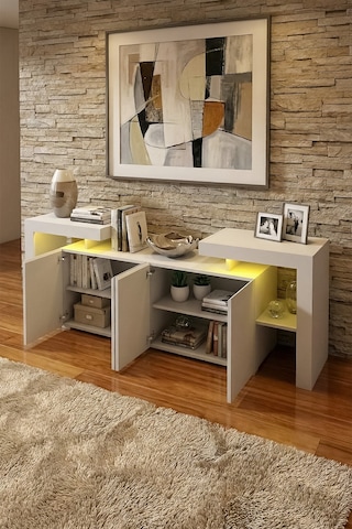 Burc Ledli Konsol 200 Cm Beyaz