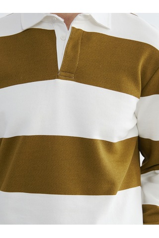 Lcw Vision Yeşil Polo Yaka Çizgili Erkek Sweatshirt