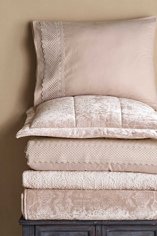 Elart Çeyiz Paketi 10 Parça Yatak Örtüsü+nevresim Takımı+battaniye Nüans Ekru