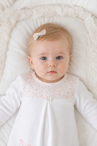 Babyhola Tavşan Desenli %100 Pamuk Modal Patikli Bebek Tulumu 15232 Ekru